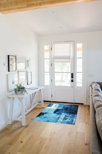 Lahome Modern Washable Living Room Rug - 3x5 Area Rugs for Bedroom Throw Non-Slip Thin Kitchen Rug Blue Abstract Print Office Rug Lightweight Soft Indoor Capet for Entryway Laundry Room Dining Room in White Scandinavian Entryway