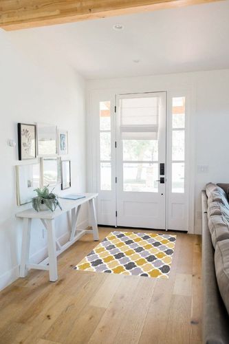 Area Rug, Moroccan Geometric Yellow Grey Rug, Plush Living Room Rugs, Area Rugs for Living Room Decor Bedroom Decor, Rugs for Living Room, Carpet 2'7" x 5ft Rugs for Bedroom in White Scandinavian Entryway