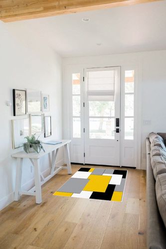 Area Rug, White Yellow Color Block Geometric Rug, Plush Living Room Rugs, Area Rugs for Living Room Decor Bedroom Decor, Rugs for Living Room, Carpet 2x3ft Rugs for Bedroom in White Scandinavian Entryway