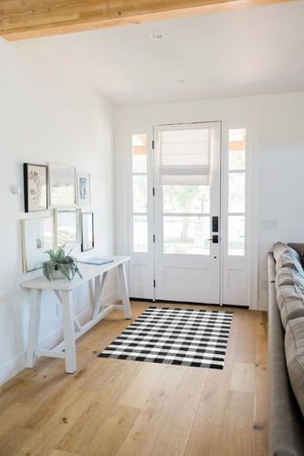 GLAMBURG Cotton Reversible Area Rug 3' x 5' Farmhouse Floor Mat, Handwoven Washable Carpet Checkered Plaid Rug for Front Porch Living Room Kitchen Bedroom - Black White in White Scandinavian Entryway