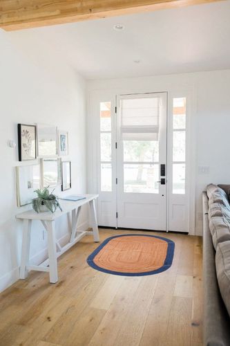 Chouhan International Natural Jute Light Blue Bordered Rug Bohemian Rug Decor Rug Handwoven Rug Custom Rug Decorative Rugs in White Scandinavian Entryway