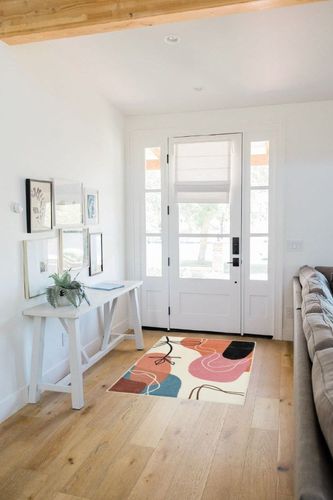 Wonnitar Modern Minimalist Area Rug - Bedroom 3x5 Rug Boho Art Abstract Lines Washable Non-Slip Entry Fall Mat Nursery Rug Soft Throw Faux Wool Carpet for Bathroom Laundry Bedroom Office,Pink Brown in White Scandinavian Entryway
