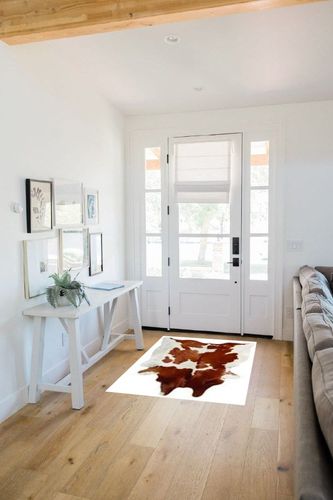 Brown and White Cowhide Rug Natural Cow Skin Cow Hide Leather Area Rug Hair On, Small 5 ft X 3 ft Premium Brown White Shed Free Natural Hide in White Scandinavian Entryway