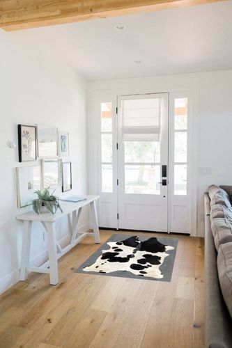 Black and White Cowhide Rug Natural Cow Skin Cow Hide Leather Area Rug Hair On, Small 5 ft X 3 ft Premium Black White Shed Free Natural Hide in White Scandinavian Entryway