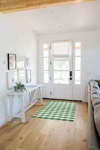 GLAMBURG Cotton Reversible Area Rug 3' x 5' Farmhouse Floor Mat, Handwoven Washable Carpet Checkered Plaid Rug for Front Porch Living Room Kitchen Bedroom - Green White in White Scandinavian Entryway
