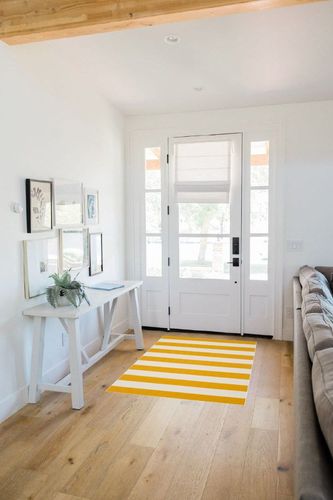 SAFAVIEH Montauk Collection Accent Rug - 3' x 5', Yellow & Ivory, Handmade Flat Weave Boho Farmhouse Cotton Stripe, Ideal for High Traffic Areas in Entryway, Living Room, Bedroom (MTK712A) in White Scandinavian Entryway