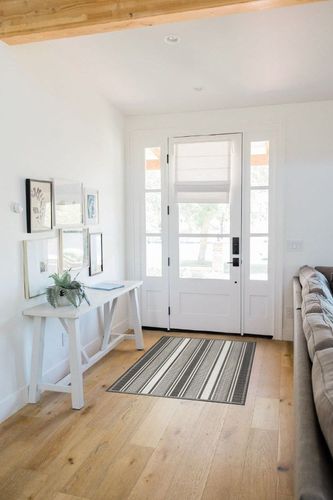 JONATHAN Y SMB202B-3 Haynes Modern Double Stripe Indoor Outdoor Farmhouse Transitional Area Rug,High Traffic,Kitchen,Living Room,Backyard,Non Shedding,3 X 5,Black/Cream in White Scandinavian Entryway