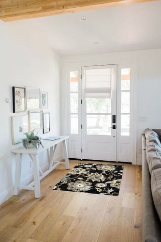 Lahome Floral Washable Living Room Area Rug - 3x5 Non-Slip Low-Pile Rugs for Entryway, Throw Small Stain Resistant Kitchen Rugs Soft Black Paisley Print Carpet for Office Bedroom Laundry Room Office in White Scandinavian Entryway