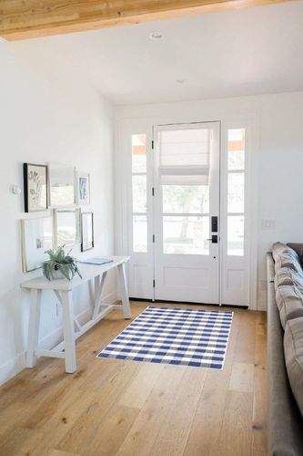 GLAMBURG Cotton Reversible Area Rug 3' x 5' Farmhouse Floor Mat, Handwoven Washable Carpet Checkered Plaid Rug for Front Porch Living Room Kitchen Bedroom - Blue White in White Scandinavian Entryway