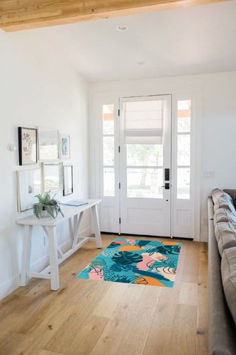 UBTKEY Small Area Rug 3x5, Ultra-Thin Non Slip Washable Rugs, Botanical Print Boho Entryway Rug Entrance Carpet for Entryway Front Door Entry Bedroom (Dark Green, 3' x 5') in White Scandinavian Entryway