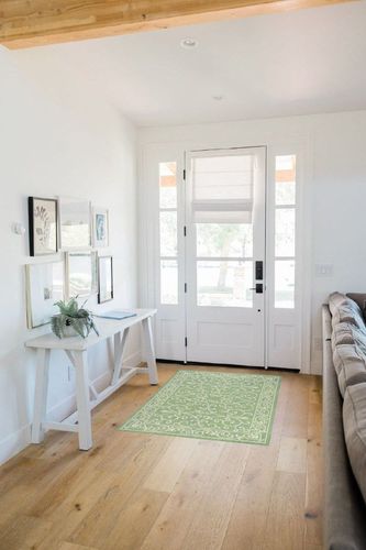 Eyely BMS106K-3 Santa Monica Charleston Vintage Filigree Textured Weave Indoor/Outdoor Area Rug Classic, Bedroom, Kitchen, Backyard, Patio, Easy-Cleaning, Non-Shedding, 3 X 5, Green/Ivory in White Scandinavian Entryway