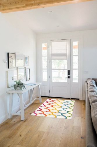 Lahome Moroccan Colorful Living Room Area Rug - 3x5 Washable Throw Soft Rugs for Bedroom Carpet Non-Slip Low-Plie Entryway Kitchen Rugs Rainbow Print Distressed Floor Carpet for Kids Nursery Office in White Scandinavian Entryway