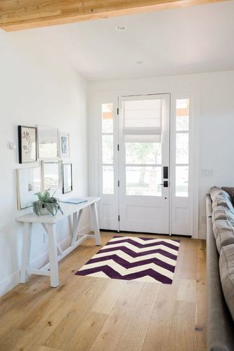 SAFAVIEH Chatham Collection Accent Rug - 3' x 5', Purple & Ivory, Handmade Chevron Wool, Ideal for High Traffic Areas in Entryway, Living Room, Bedroom (CHT715F) in White Scandinavian Entryway