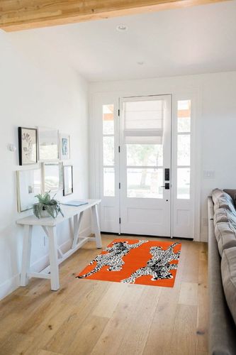 Restoration and Renovation Climbing Jaguar Modern Handmade Wool Rug for Living Room, Bedroom and Dining Room (Orange, 3x5) in White Scandinavian Entryway