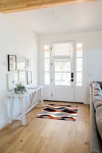 Orange Black Grey Wavy Living Room Decor Carpet, Area Rugs 3x4ft, Abstract White Ripple Art Bedroom Noise-Cancelling Floor Mats, Fluffy Soft Breathable Durable for Hotel Home Decor in White Scandinavian Entryway