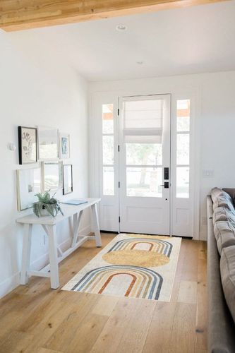 Manhattan Collection Machine Washable Runner Area Rug for Kitchen, Hallway - Bohemian, Vintage Distressed - Rainbow Contemporary Striped Carpet - Colorful, Red, Yellow, Beige - 2'7" x 7'3" in White Scandinavian Entryway