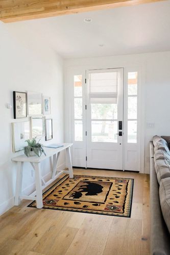 Rustic Lodge Log Cabin Bear and Cub Area Rug Carpet (3 Feet 10 Inch X 5 Feet 2 Inch) in White Scandinavian Entryway