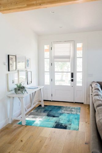 KITHOME Contemporary Non-Slip Area Rug Turquoise and Grey Abstract Art Painting Teal Printed Rugs Art Carnival Rubber Backing Living Room Floor Mats Rectangle Area Rug Carpet for Indoor 4'x6' in White Scandinavian Entryway