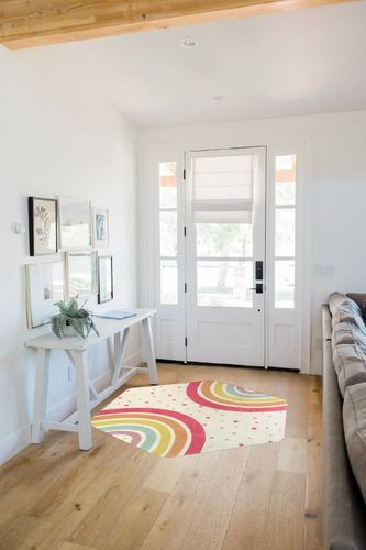 STARUIA Rainbow Rug for Baby Girls Bedroom,55"x47" Washable Area Rug for Princess Tent Castle,Hexagon Non-Slip Nursery Rug Ultra Soft Play Carpet for Kids Room Playpen Dorm in White Scandinavian Entryway