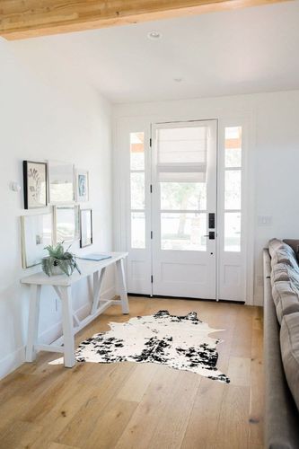 nuLOOM Marcia Machine Washable Faux Cowhide Accent Rug, 3' 10" x 5', Black in White Scandinavian Entryway
