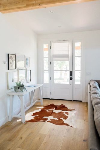 Brown and White Cowhide Rug Natural Cow Skin Cow Hide Leather Area Rug Hair On, Small 5 ft X 4 ft Premium Brown White Shed Free Natural Hide in White Scandinavian Entryway