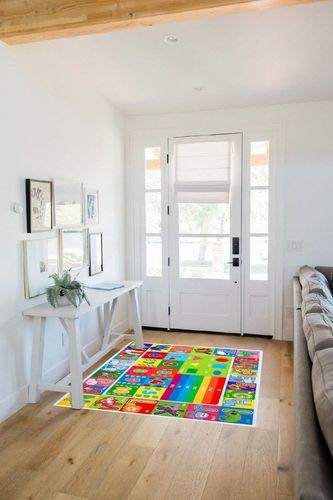 IMIKEYA Kids Educational Rug Playtime Collection ABC, Numbers and Shapes Learning Carpet Kids Play Rug Mat Playmat for Playroom Bedroom, 55.1 x 43.3 inch in White Scandinavian Entryway