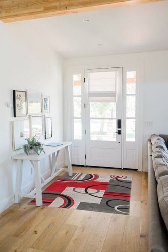 Well Woven Echo Shapes & Circles Red/Grey Modern Geometric Comfy Casual Hand Carved Area Rug 4x5 4x6 (3'11" x 5'3") Easy Clean Stain Fade Resistant Abstract Contemporary Thick Soft Plush Living Room in White Scandinavian Entryway