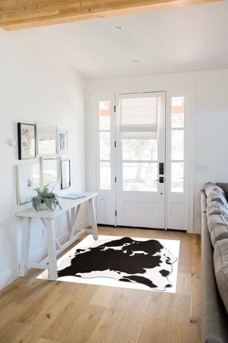 MACEVIA Faux Cowhide Rug Cute Cow Print Rug Animal Area Carpet Western Decor for Living Room Bedroom Non-Slip 59" L x 47.2" W(4.9ft x 3.9ft) Black and White in White Scandinavian Entryway