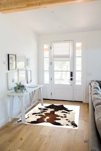 MeshNew Pure Brown Tricolor Cowhide Rug Black Brown and White Luxurious Cow Skin Tri Color (5 X 4) in White Scandinavian Entryway