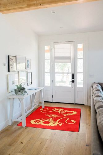ALAZA Two Dragon and Yin-yang Symbol Red Area Rug for Living Room Bedroom, Non-Slip Rug for Home Decor 5'3"x4' in White Scandinavian Entryway