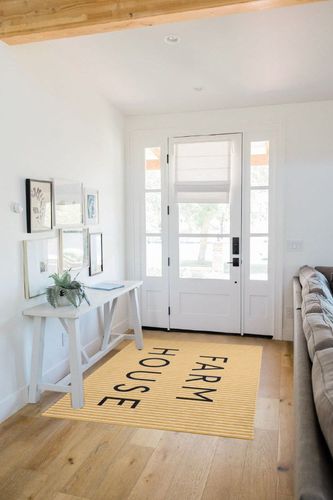Farmhouse Ticking Farmhouse Chenille Area Rug-CRWN1468YE8 Gracie Oaks Rug Size ... in White Scandinavian Entryway