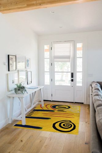 Hand-Made Hand-Tufted Yellow Modern Area Rug for Living Room Kids Room - 4' x 6' in White Scandinavian Entryway