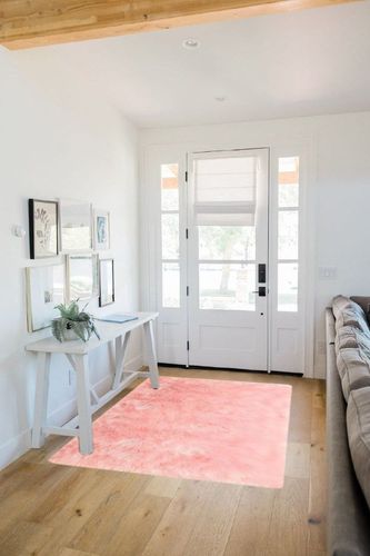 GHOUSE Light Pink 4 ft. x 6 ft. Silky Faux Fur Sheepskin Shag Fluffy Fuzzy Area Rug in White Scandinavian Entryway