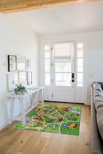 Jackson Kid Rug Carpet Playmat for Toy Cars and Train,Huge Large 52"x 74" Play Area Rug with Rubber Backing,Kids Race Track Rug for Toddlers,Baby,and Children Playing and Learning in White Scandinavian Entryway