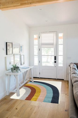 Sebuh Rainbow Area Rug Ebern Designs Rug Size: Rectangle 3'11" x 5'7" in White Scandinavian Entryway