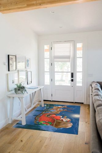 Christmas Outdoor Rug, Large Floor Mat Elk and Santa Claus Holiday Celebration Non Slip Area Rug Rubber Backing Quick Dry Clearance Carpet Camping Rugs for Garden, Lawn, Deck, Porch, 4' x 6' in White Scandinavian Entryway