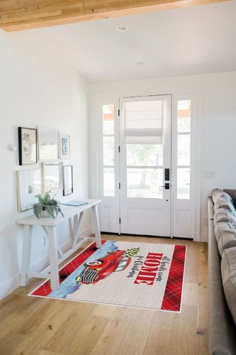 Area Rug, Xmas Truck with Xmas Tree Christmas Rug, 2x3 Feet Rugs for Living Room Bedroom Kids Room Kids Room Nursery Classroom, Non-Slip Comrft Carpet Washable Rug in White Scandinavian Entryway