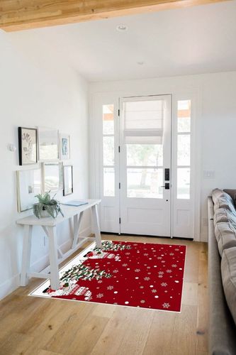 Area Rug, Snowflake Xmas Tree Gnome Christmas Rug, 2x3 Feet Rugs for Living Room Bedroom Kids Room Kids Room Nursery Classroom, Non-Slip Comrft Carpet Washable Rug in White Scandinavian Entryway