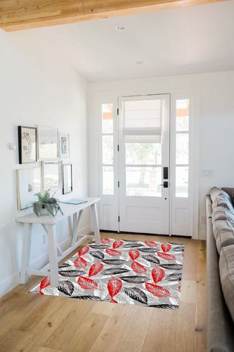 Fluffy Area Rugs for Living Room,48x72in Non-Slip Accent Rug Ultra Soft Carpet Red Black White Leaves Texture Washable Indoor Floor Mats for Bedroom Nursery Decor Abstract Line Sketch Leaf on Gray in White Scandinavian Entryway
