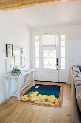 Ambesonne Night Sky Area Rug, Fantasy Sky Stars Full Moon and Fluffy Clouds Vintage Style Artwork Picture, Flat Woven Accent Rug for Living Room Bedroom Dining Room, 4' X 5' 7", Dark Blue White in White Scandinavian Entryway