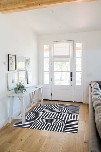 Abani Contemporary Mid-Century Design 4’ x 6’ Area Rug Rugs - Modern Non-Shed Arches Print Cream & Charcoal Bedroom Rug in White Scandinavian Entryway