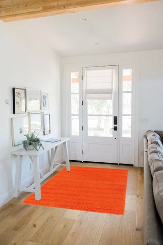 Unique Loom Solid Shag Collection Area Rug (4' 1" x 6' 1" Rectangle, Tiger Orange) in White Scandinavian Entryway