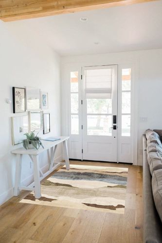 FINOREN Minimalist Area Rug,Abstract Color Block Soft Non-Slip Rug for Bedroom Living Room Hallway Home Entry,Washable Low Pile Floor Decor,Child Pet Friendly,Beige Blue,4x6 Feet in White Scandinavian Entryway