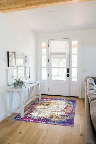 Abani Distressed Modern Vibrant Multicolor 4' x 6' Area Rug - Contemporary Red, Yellow, & Blue Non-Shed Premium Living Room Rug Rugs in White Scandinavian Entryway