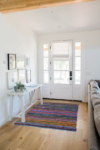 Ekakshx Multi Color Chindi Rag Rug 4X6' | Hand Woven Rug & Reversible Runner Rug | Recycled Cotton Colorful Chindi Rug for Living Room Kitchen | Rustic Rug | Runner Rugs (4 * 6 Feet, Blue Color) in White Scandinavian Entryway