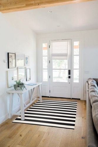 DII Outdoor Rug Collection Reversible Woven Polypropylene Plastic Straw Mat, 4x6-Feet, Black & White in White Scandinavian Entryway