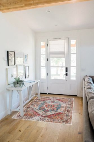 Comeet Area Rug 4x6, Washable Rug, Indoor Throw Mat Anti Slip Backing Floor Carpet for Kitchen Living Room Bedroom Dining Room Orange/Blue in White Scandinavian Entryway