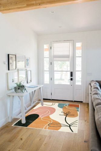 Wonnitar Boho Art Area Rug - 4x6 Washable Entry Large Rug,Abstract Minimalist Line Bathroom Soft Accent Mat,Non-Slip Aesthetic Mid Century Modern Floor Carpet for Bedroom Living Room Office in White Scandinavian Entryway