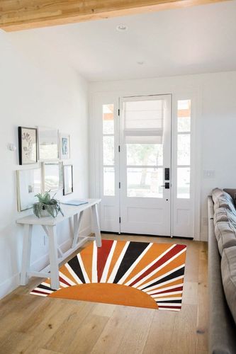 Lahome Boho Machine Washable Bedroom Rugs-4x6 Rug for Living Room Non-Slip Throw Large Area Rug Rainbow Sun Print Nursery Kids Rug Colorful Distressed Carpet for Entryway Kitchen Dining Room Office in White Scandinavian Entryway