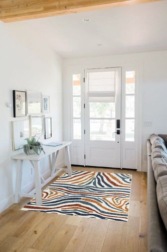 Abani Colorful Contemporary Zebra Print Area Rug Rugs - Multicolor Non-Shed 4' x 6' Animal Pattern Blue & Brown Indoor/Outdoor Rug in White Scandinavian Entryway